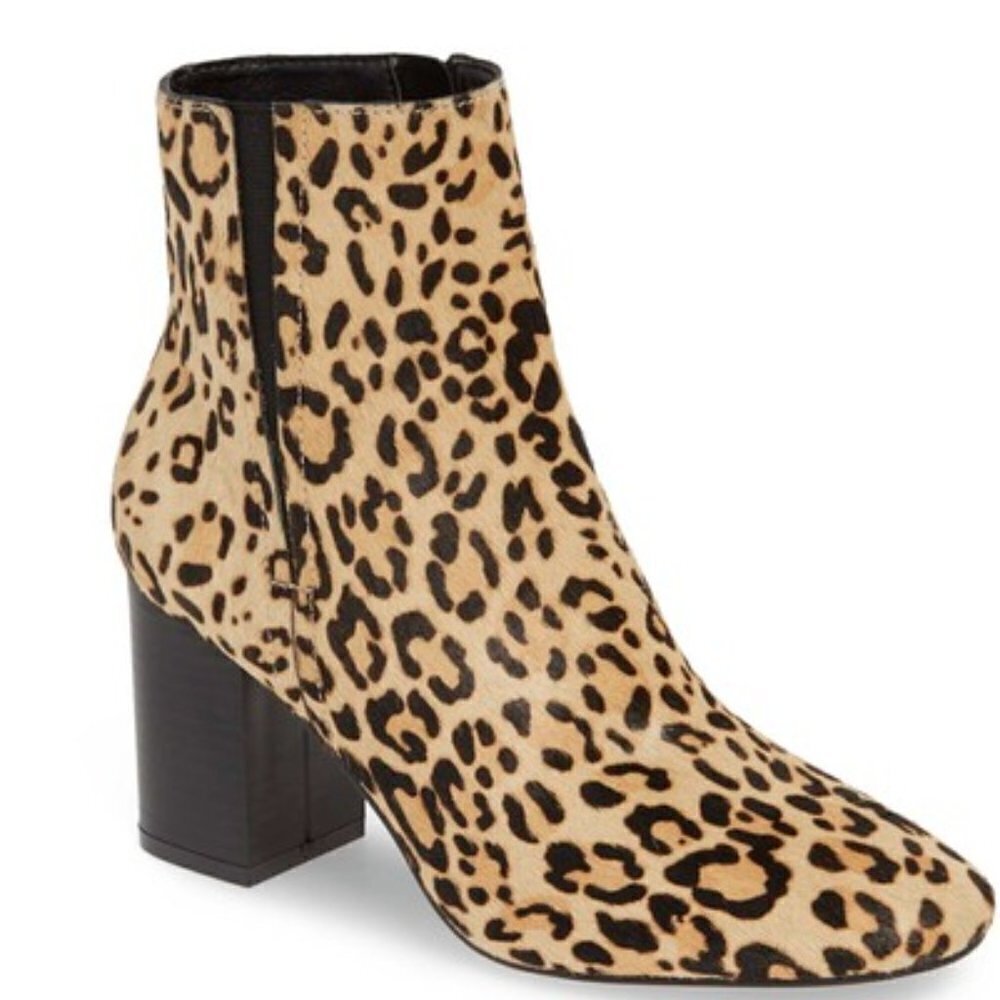 Nordstrom Halogen Leopard Haircalf Abbi Block Heel Booties 5.5